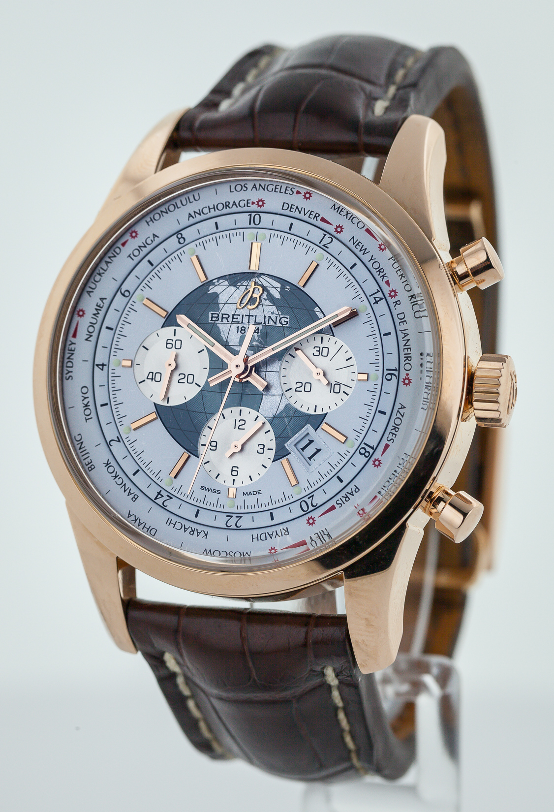 Breitling Transocean Chronograph Unitime Rose Gold Watch RB0510