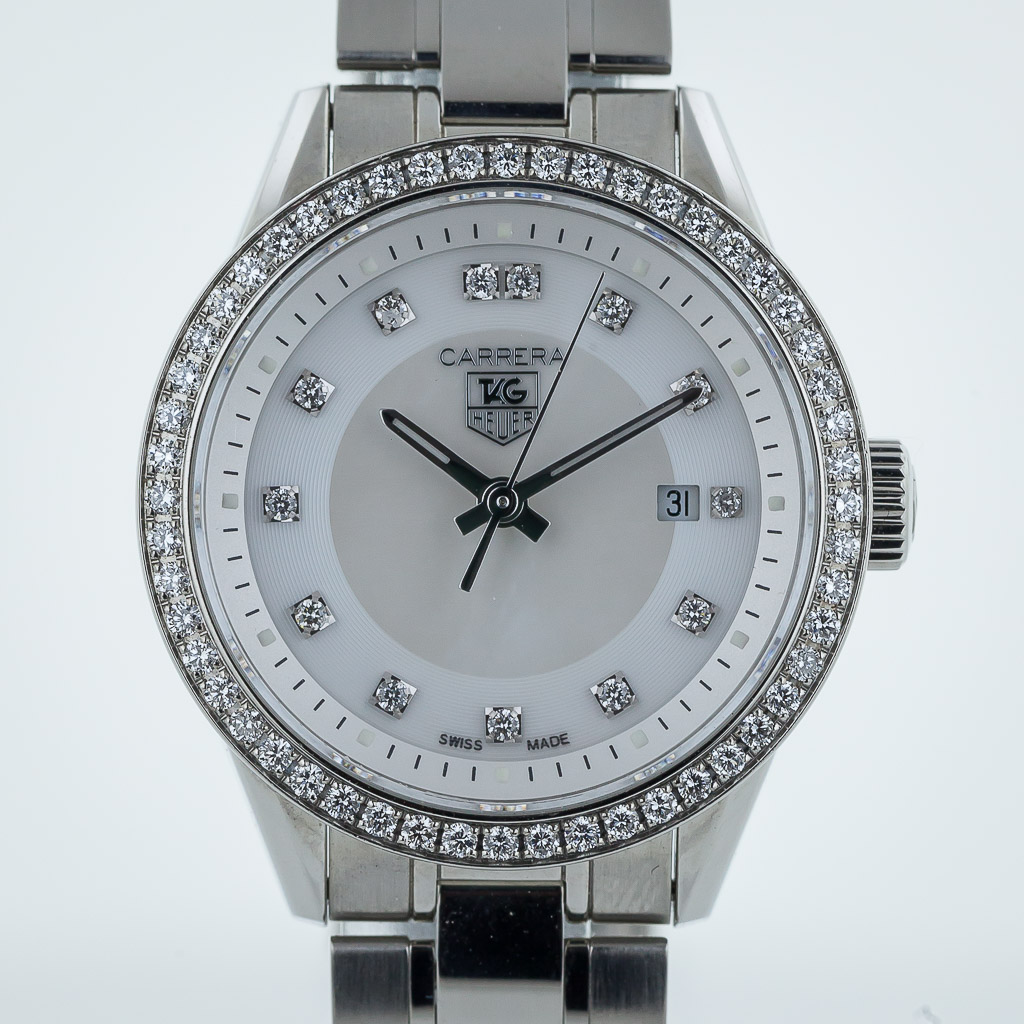 Tag Heuer Carrera WV1413 Ladies Stainless Steel MOP Diamond Dial Diamond Bezel