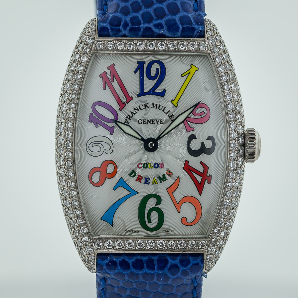 Franck Muller Cintree Curvex Color Dreams Ref 7502 QZ D Ladies 18K White Gold Diamonds Box Papers