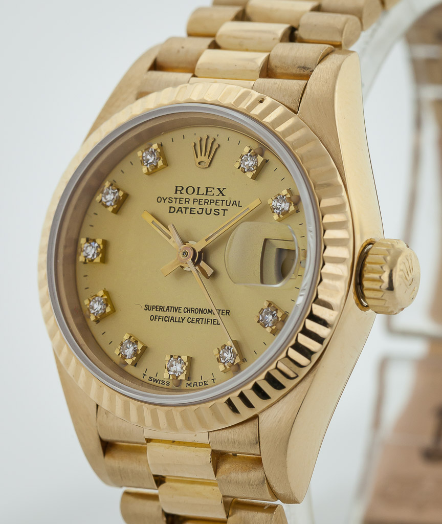 Rolex Datejust, Ref 69178, Ladies, 18K Gold, Champagne Diamond Dial ...