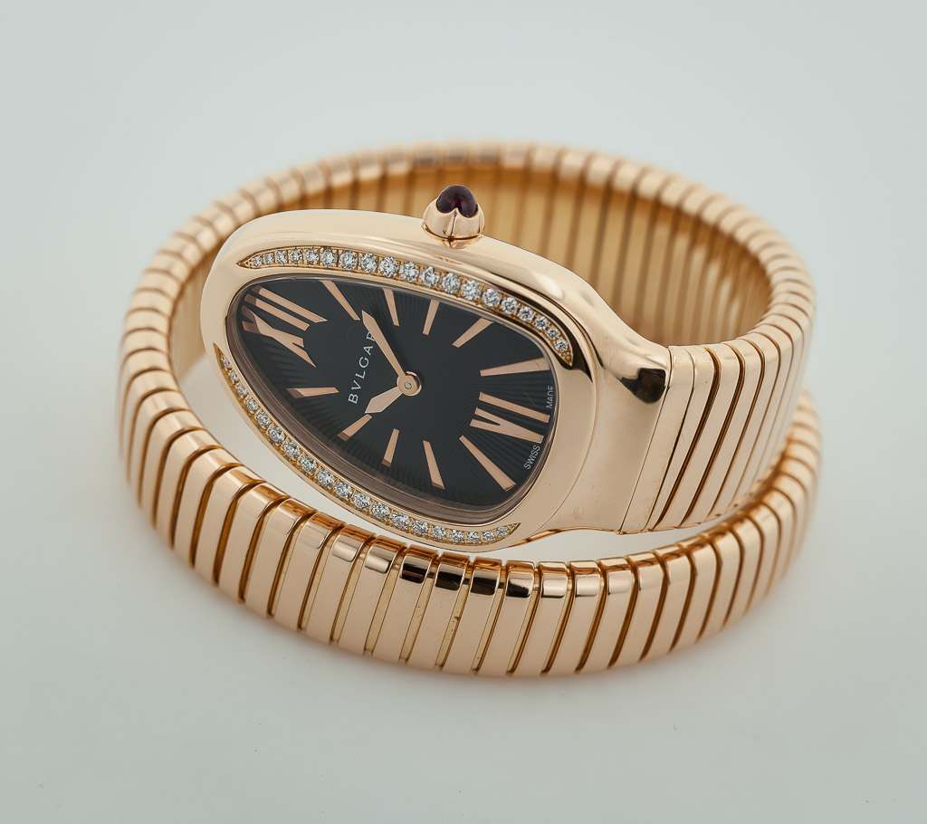 Bvlgari Serpenti Tubogas, Ref No 101815, SP P 35 G, Ladies, 18Kt Rose Gold,  Diamond Bezel - Estates Consignments Bvlgari Serpenti Tubogas, Ref No  101815, SP P 35 G, Ladies, 18Kt Rose Gold, Diamond Bezel