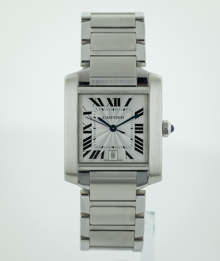 CARTIER TANK FRANCAISE AUTOMATIC LARGE MODEL STAINLESS STEEL AND YELLOW GOLD  WATCH MODEL REFERENCE 2302 — Garnier The Jewellers