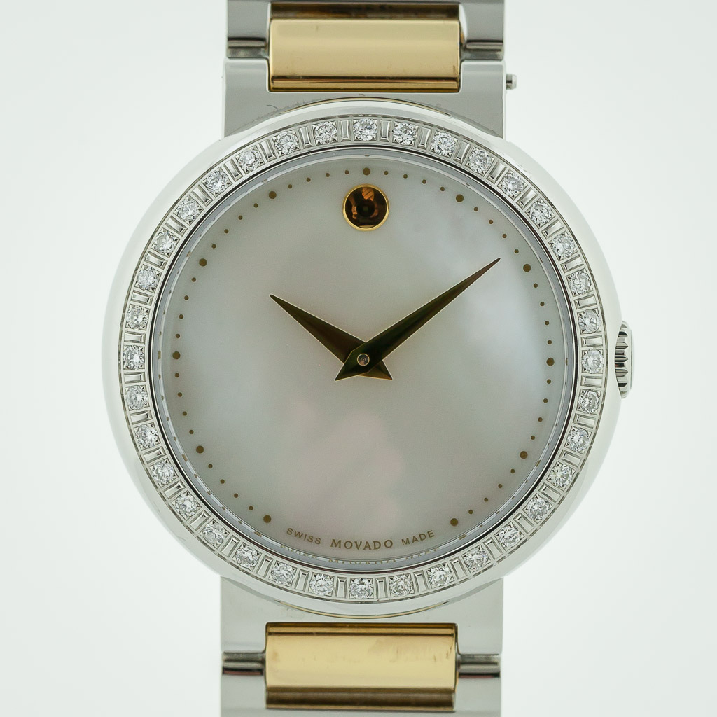 Movado Concerto Ref no 23.3.14.1117S Ladies Two Tone Stainless Steel MOP Diamonds Estates Consignments Movado Concerto Ref no 23.3.14.1117S Ladies Two Tone Stainless Steel MOP Diamonds