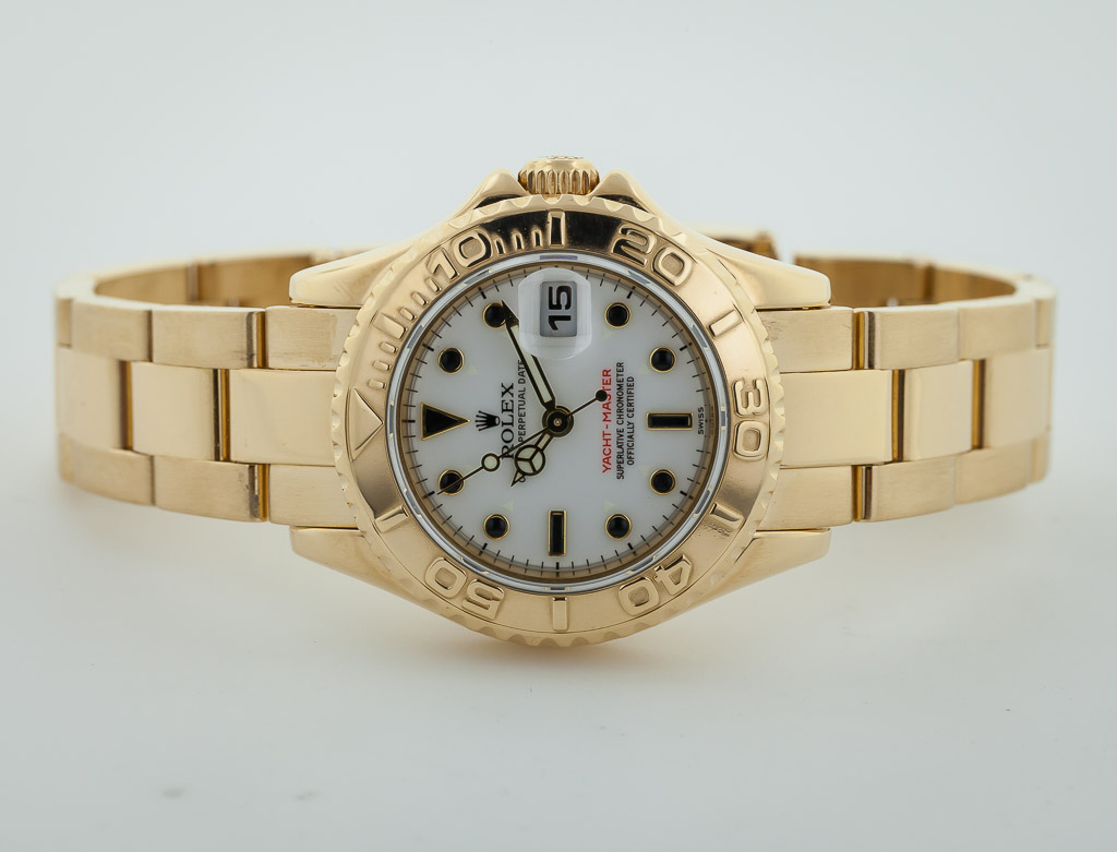 Ladies 29mm 18k Yellow Gold Rolex Yacht-Master Blue Dial Watch 69628 –  Sumpters Jewelry