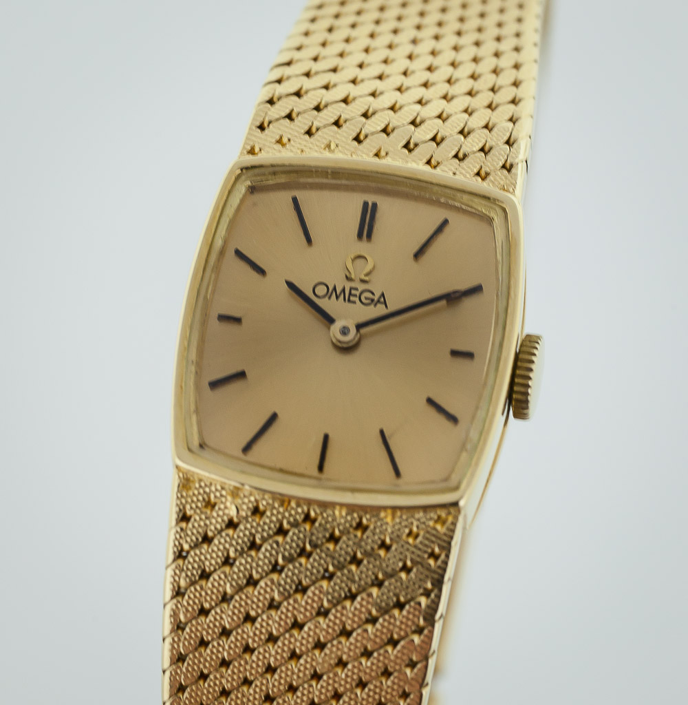Omega Vintage 18K Yellow Gold Watch, Ladies, Manual, 18K Gold Bracelet, 48.3 Grams - Estates 