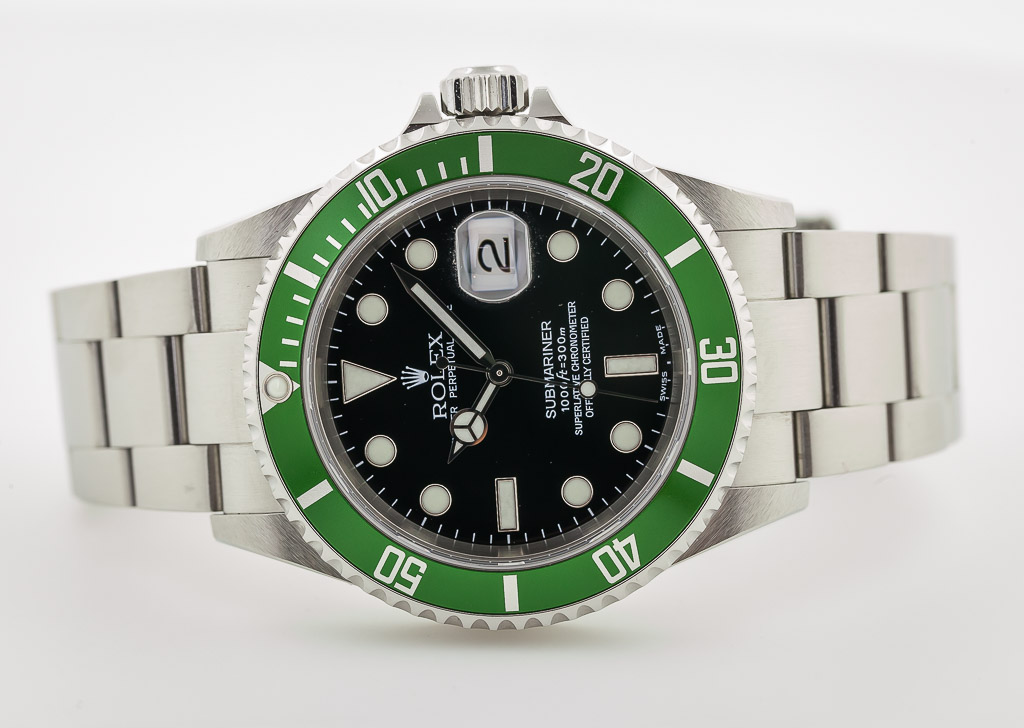 Rolex 16610LV Submariner 50th Anniversary SS Green Bezel UNWORN STICKERS  (49264)