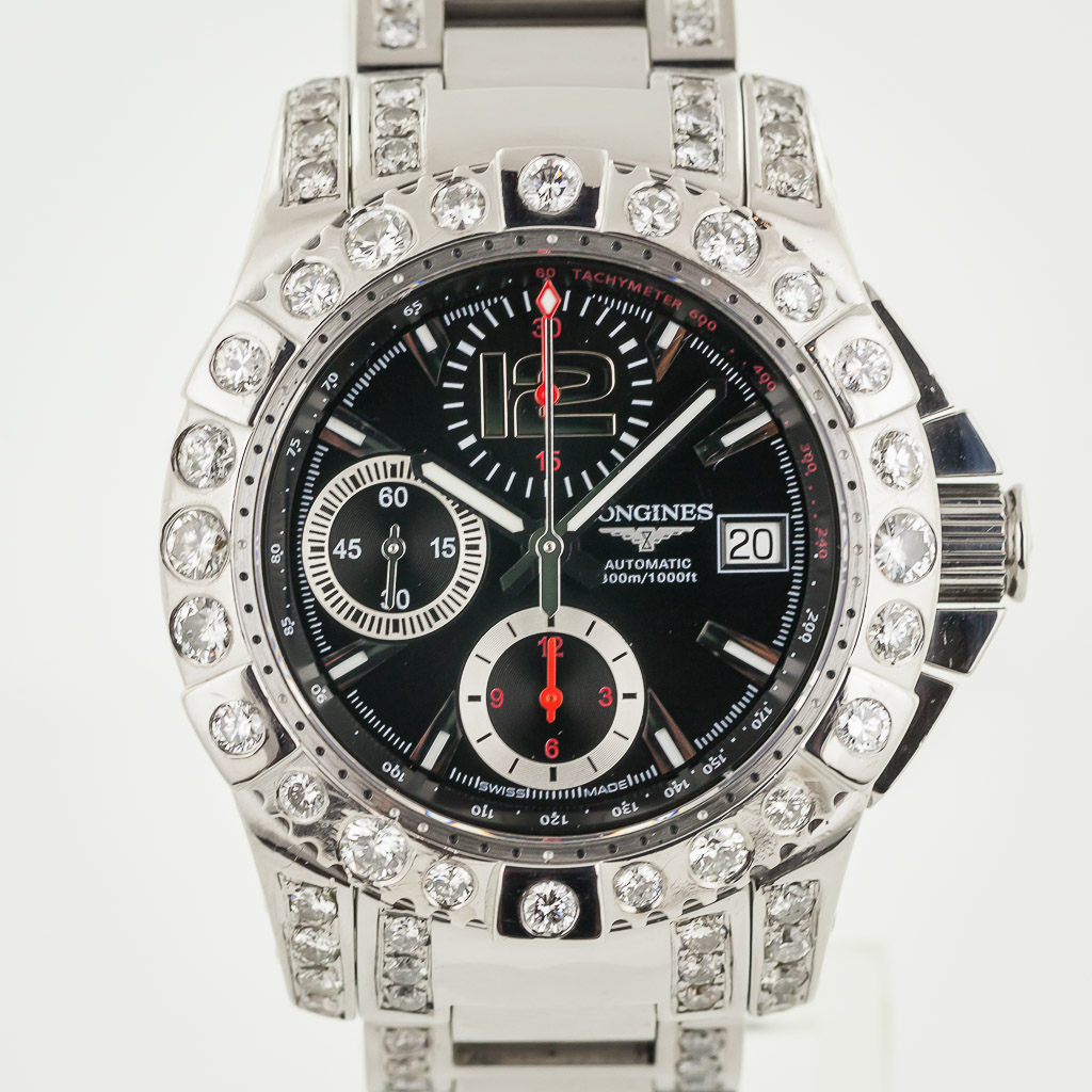 Longines HydroConquest Chronograph Ref L3.651.4 11.5 Ct Custom Diamonds Case and Bracelet