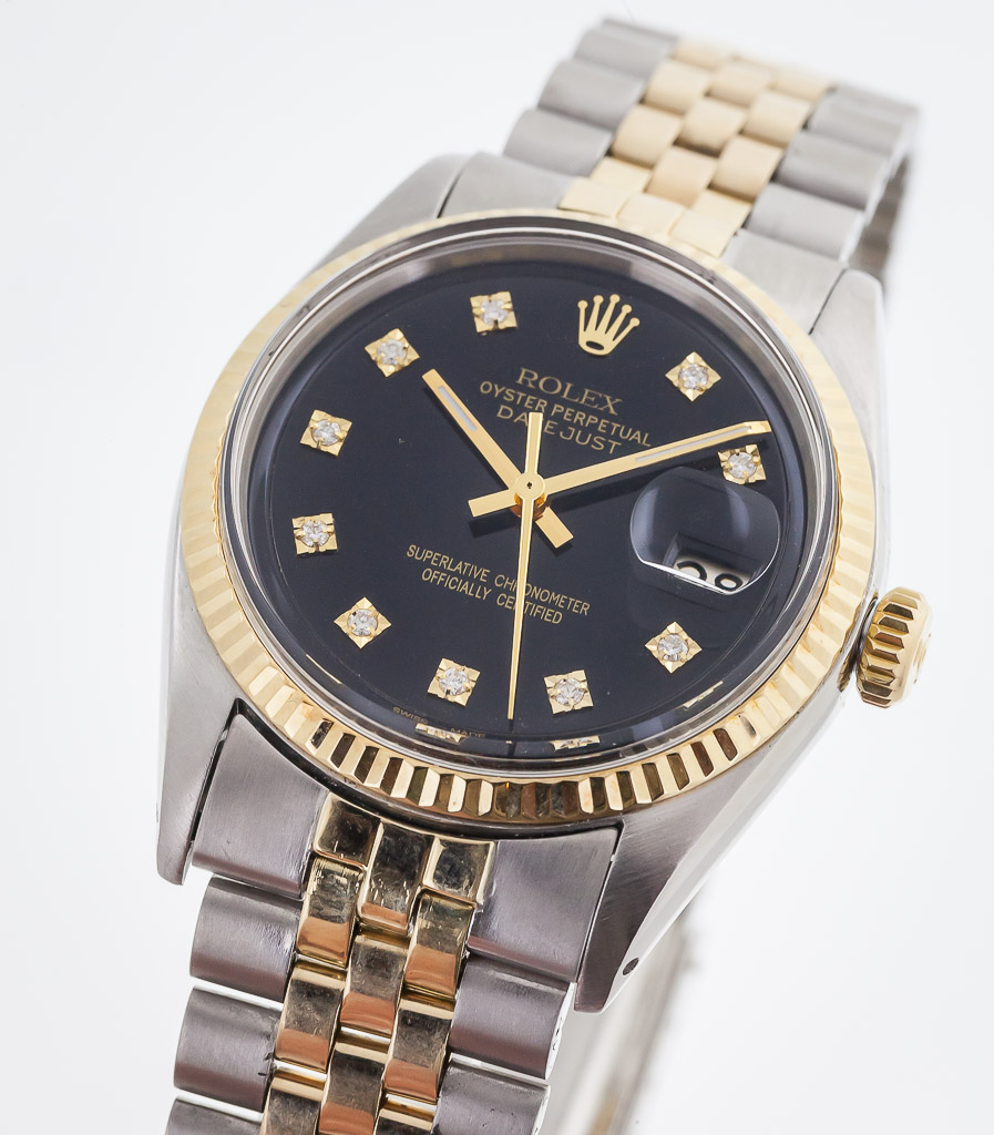 Rolex Datejust, Ref 1601, Men's, Stainless Steel and 18K Gold, Black ...