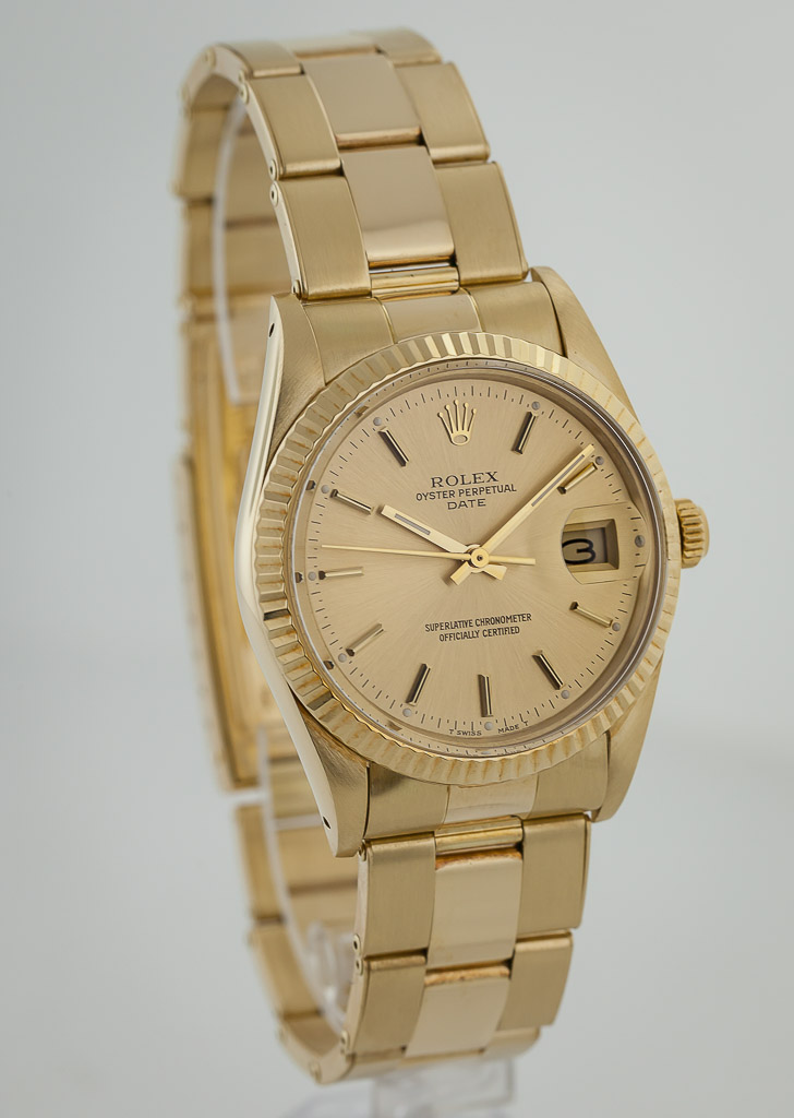 Vintage Rolex 15038 Oyster Perpetual Date 18K Yellow Gold LV Band 34