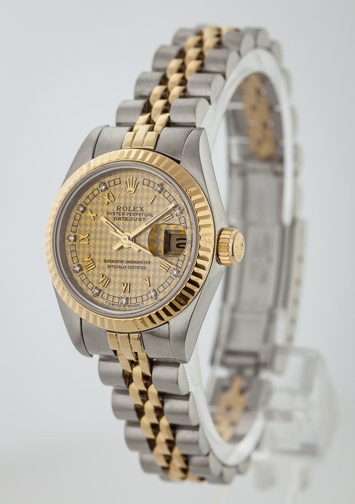 Rolex Datejust 26, Ref 69173, Ladies, Steel and 18K Gold, Hound's Tooth  Diamond Dial, 1996