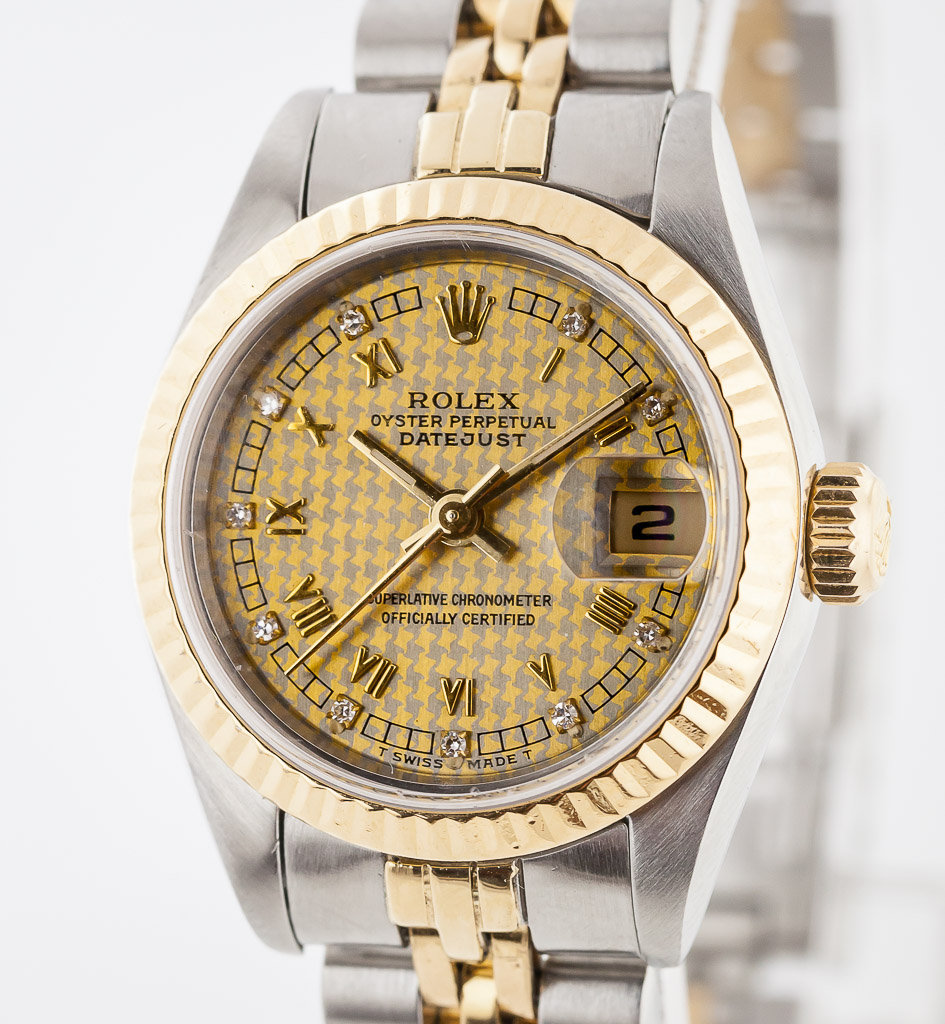Rolex Datejust 26, Ref 69173, Ladies, Steel and 18K Gold, Hound's Tooth  Diamond Dial, 1996