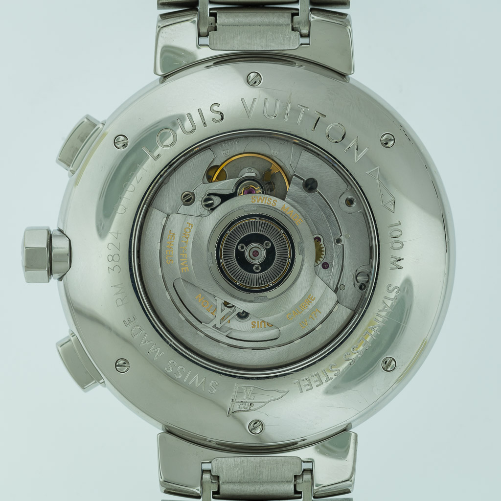 LOUIS VUITTON Stainless Steel Calfskin 44mm Tambour Regate Chronograph  Automatic Watch Brown 404311