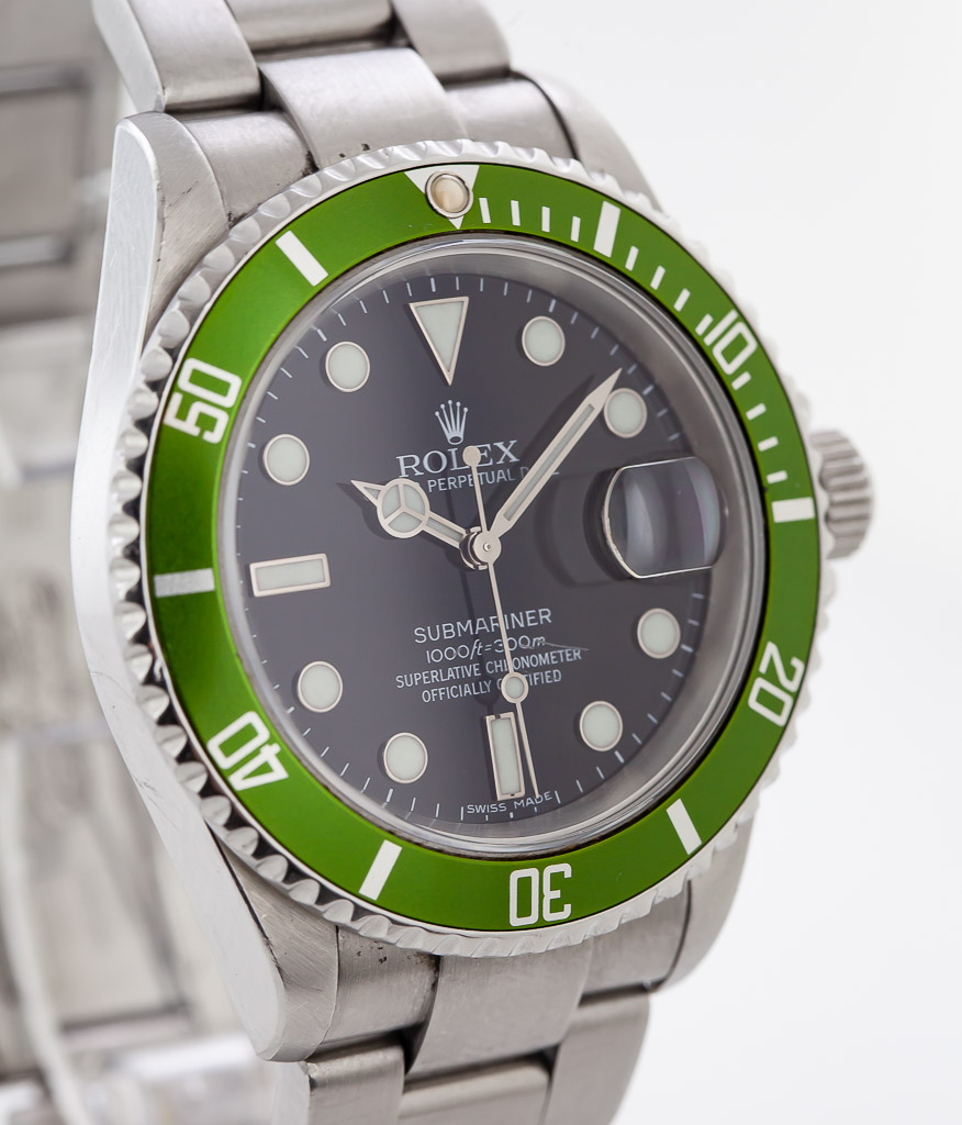 Rolex Submariner Date Kermit Steel Green Bezel Black Dial 40mm Watch B/P V 16610