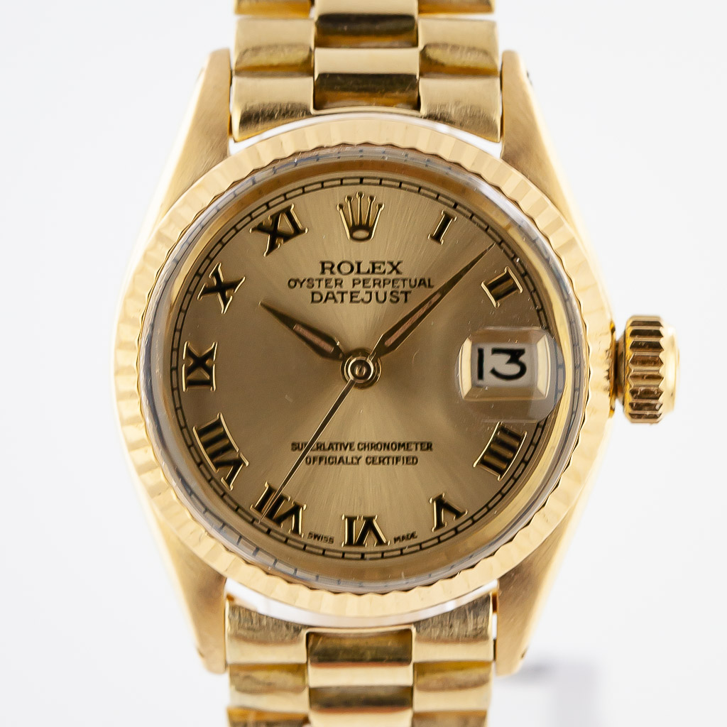 Lot - 18K Yellow Gold Rolex Lady Oyster Perpetual DateJust Watch, 6517