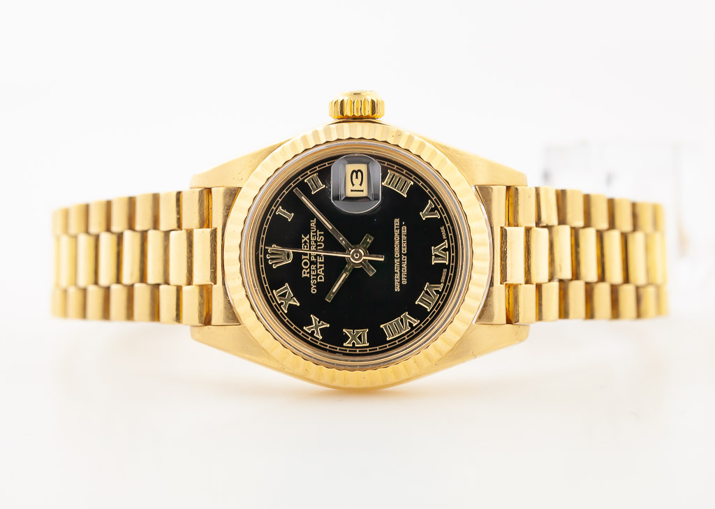 Rolex Datejust President 26, Ref 6917, Ladies, 18K Yellow Gold, Rare Black  Pyramid Dial, 1981